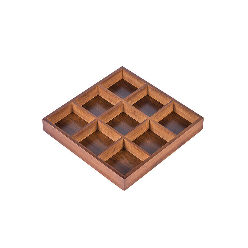 New Style Tea Brewing Tray with Four, Six, and Nine Grids for Fruit and Snacks, Bamboo Wooden Tray for Dried Fruits