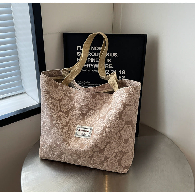 South Korea ins Unique Canvas Bag2024New Fashion Commuting Tote Bag Female College Student Class Shoulder Bag