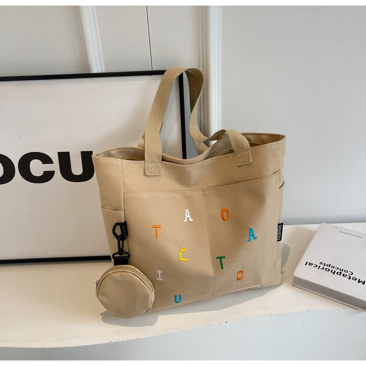 Large Capacity Canvas Bag Women2024New Commuter Tote Bag for Women ins College Student Class Shoulder Tote Bag