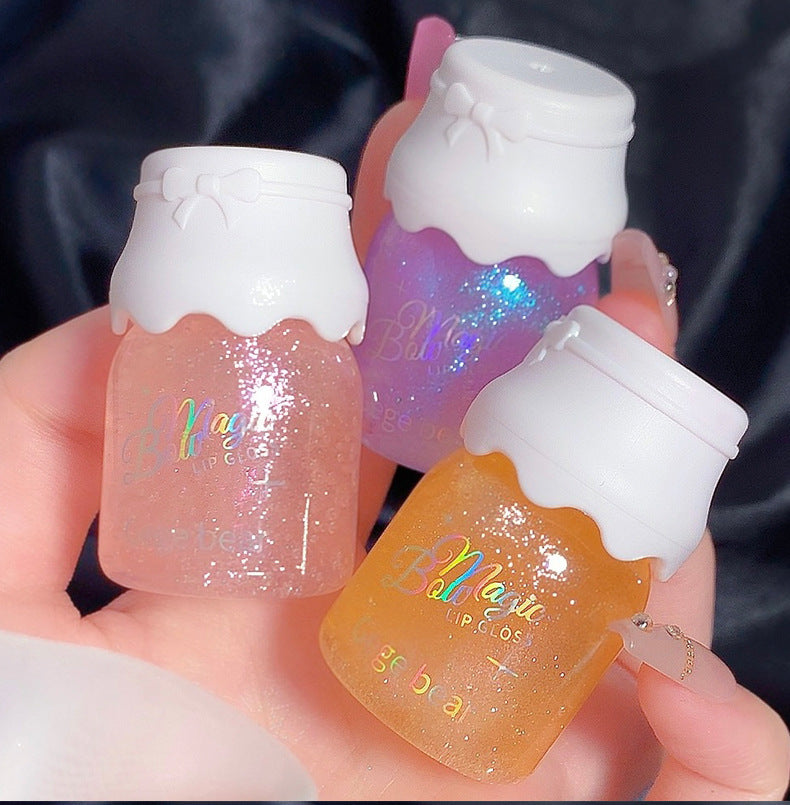 Gege bear Gogo Bear Bowknot Radiant Lip Gloss Hydrating Moisturizing Nourishing Lip Line Reducing Jar Lip Oil