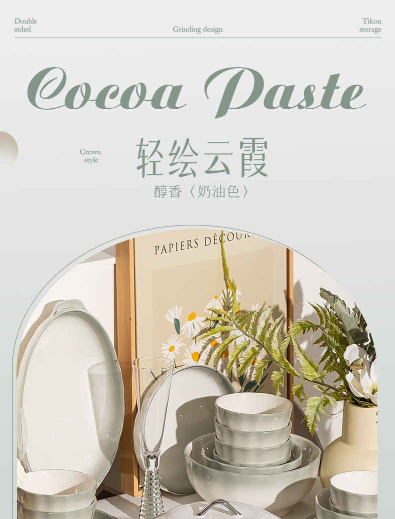 Home Bowl and Plate Set Simple Gradient Green Thickened Ceramic Rice Bowl Dish Plate Kitchenware Underglaze Color Bowl Plate Tableware