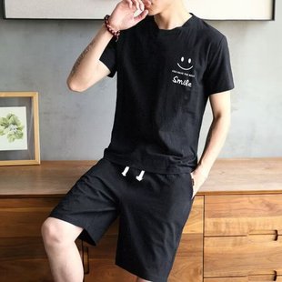 American striped short sleeve t Men's Summer Trendy Neck Loose Cotton