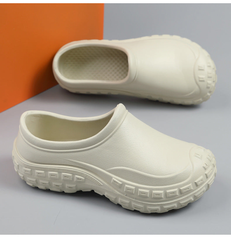 Chef Shoes for Men Spring Non-Slip Waterproof Oil-Proof Kitchen Shoes Black Thick Sole Slip-On Work Shoes for Women