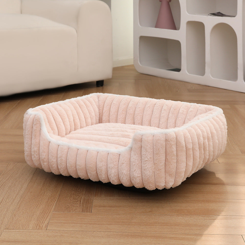 New Thickened Straight Bar Square Nest Rabbit Plush Soft Comfortable Pet Bed Deep Sleep Cat Nest Four Seasons Dog Nest