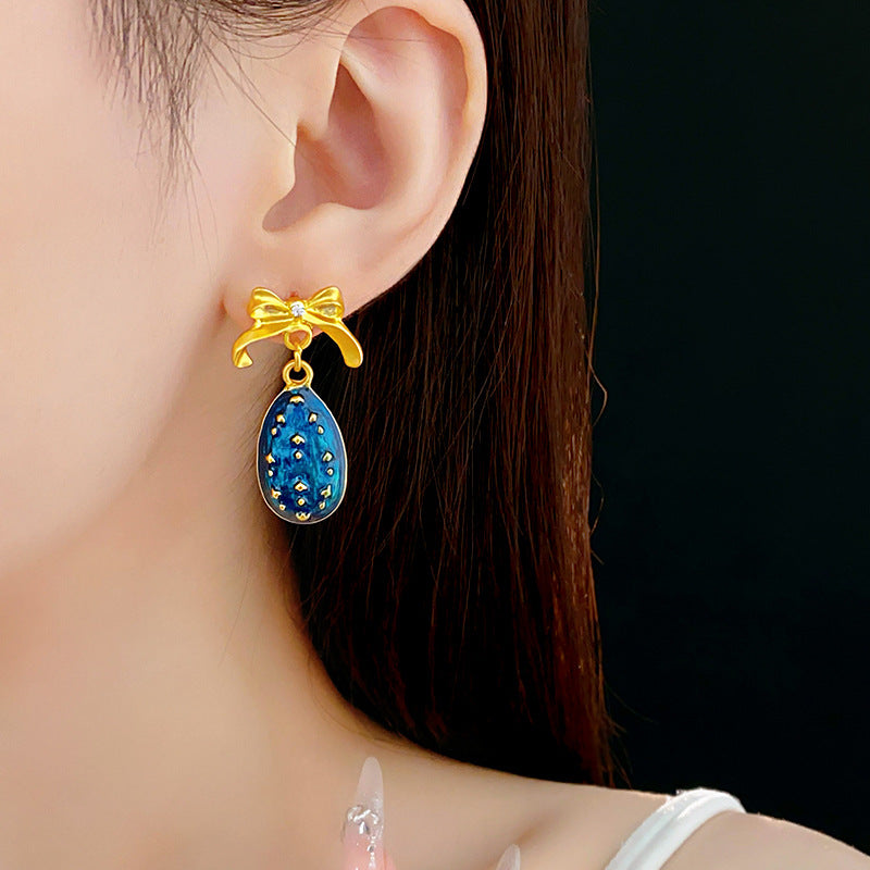 Medieval vintage Water Drop Flower Bow Necklace Palace Style Diamond Inlaid Oil Drop Collarbone Chain High-end Jewelry