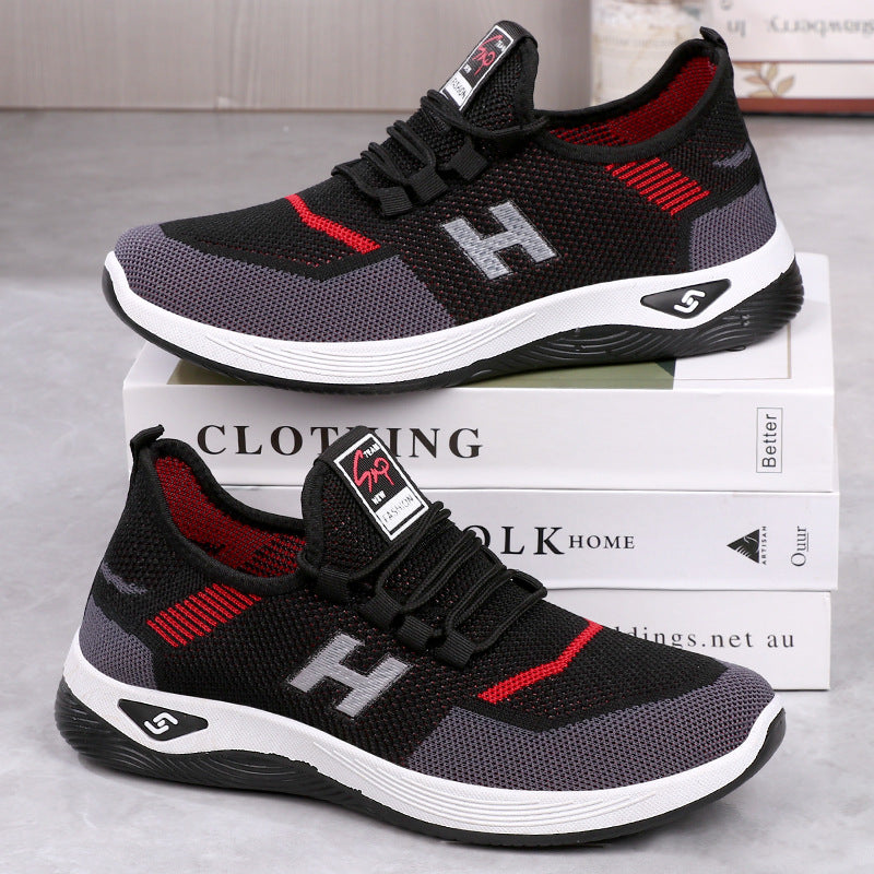 Old Beijing Cloth Shoes for Men, Slip-On Woven Surface Walking Shoes, Elderly Shoes, Non-Slip Soft Sole Casual Sports Shoes