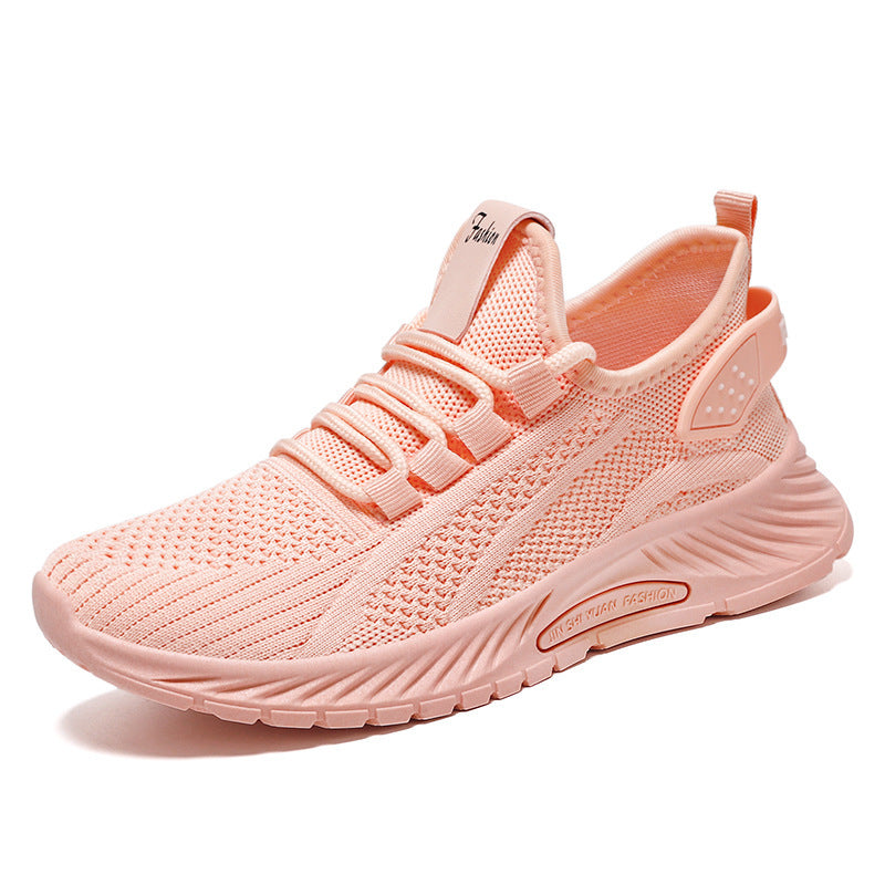 White Flyknit Soft Sole Running Shoes for Women, Summer New Versatile Lightweight Sneakers, Breathable Casual Sports Shoes