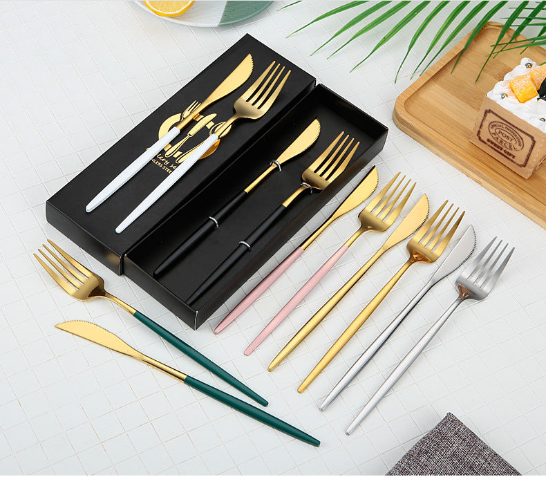 Portuguese Cutlery Stainless Steel Knife and Fork Two-Piece Set Western Steak Knife Fork Spoon Cutlery Gift Box Set Customizable LO