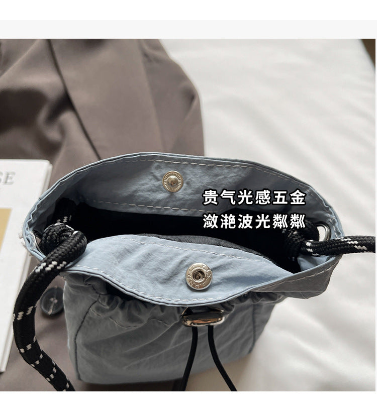 Internet celebrity ins Single Shoulder Crossbody Drawstring Small Bag2025Niche Fashion Lightweight mini Women's Nylon Phone Bag