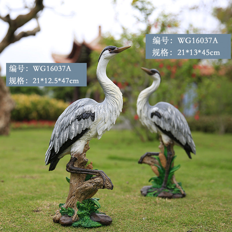 Outdoor Garden Imitation White Egret Fiberglass Ornament Home Courtyard Pool Rockery Resin Sculpture Floor Decoration