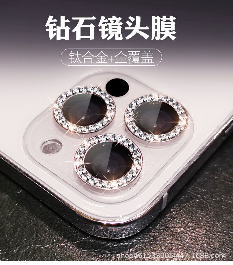 Suitable for Mobile Phone Flash Diamond Film Apple17Promax Diamond-encrusted Eagle Eye Lens Film Camera Rhinestone Metal Protective Ring