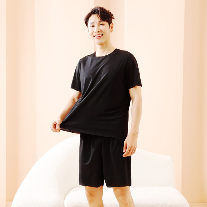 TikTok Kuaishou Internet Celebrity Loose Women's Couple Pajamas Ice Silk Two-Piece Set Casual Homewear Summer Pajamas for Women