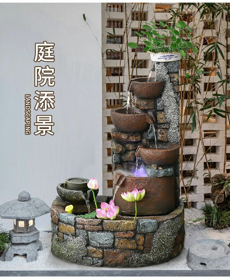 Pastoral External Circulation Water Pool Fountain Fish Tank Ornament for Home Living Room Courtyard Entrance Opening Decoration Zhao Zhi Zheng