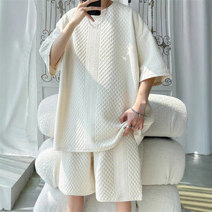 American striped short sleeve t Men's Summer Trendy Neck Loose Cotton
