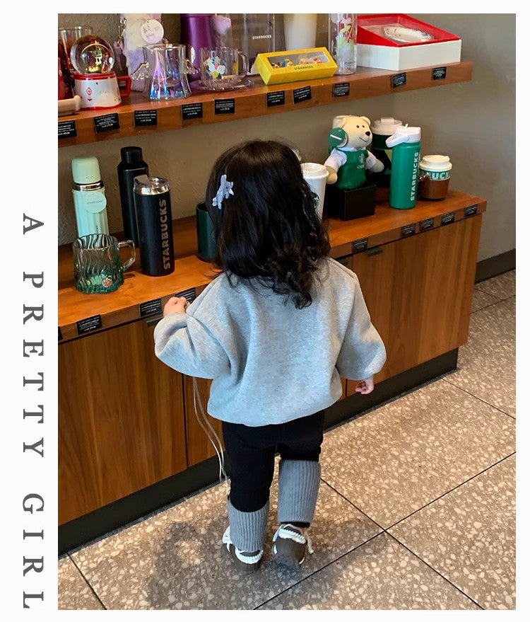 Sweet Little Girl Fleece Sweatshirt New Winter Outfit for Little Girls Korean Style1-8Two-piece set with integrated fleece