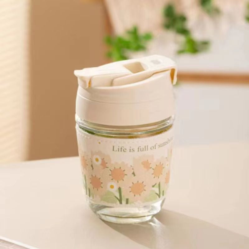 Glass Cup Straw Water Cup High Temperature Resistant Pearl Bracelet Double Drinking Cup Cup Souvenir Creative High Appearance Universal