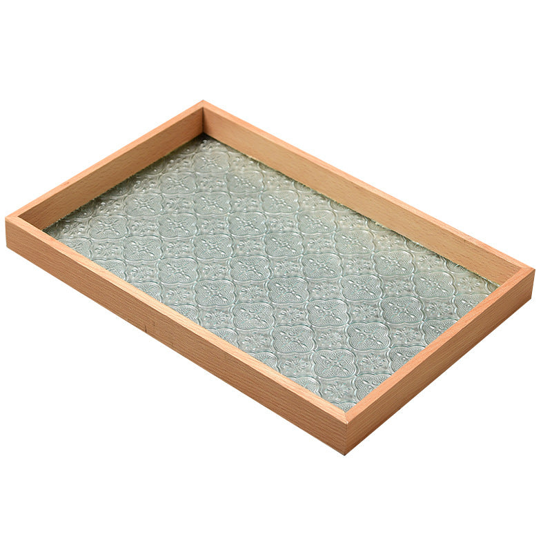 Begonia Embossed Glass Tray Walnut Color Rectangular Tea Tray Storage Ornaments Tea Water Cup Fruit Snack Plate