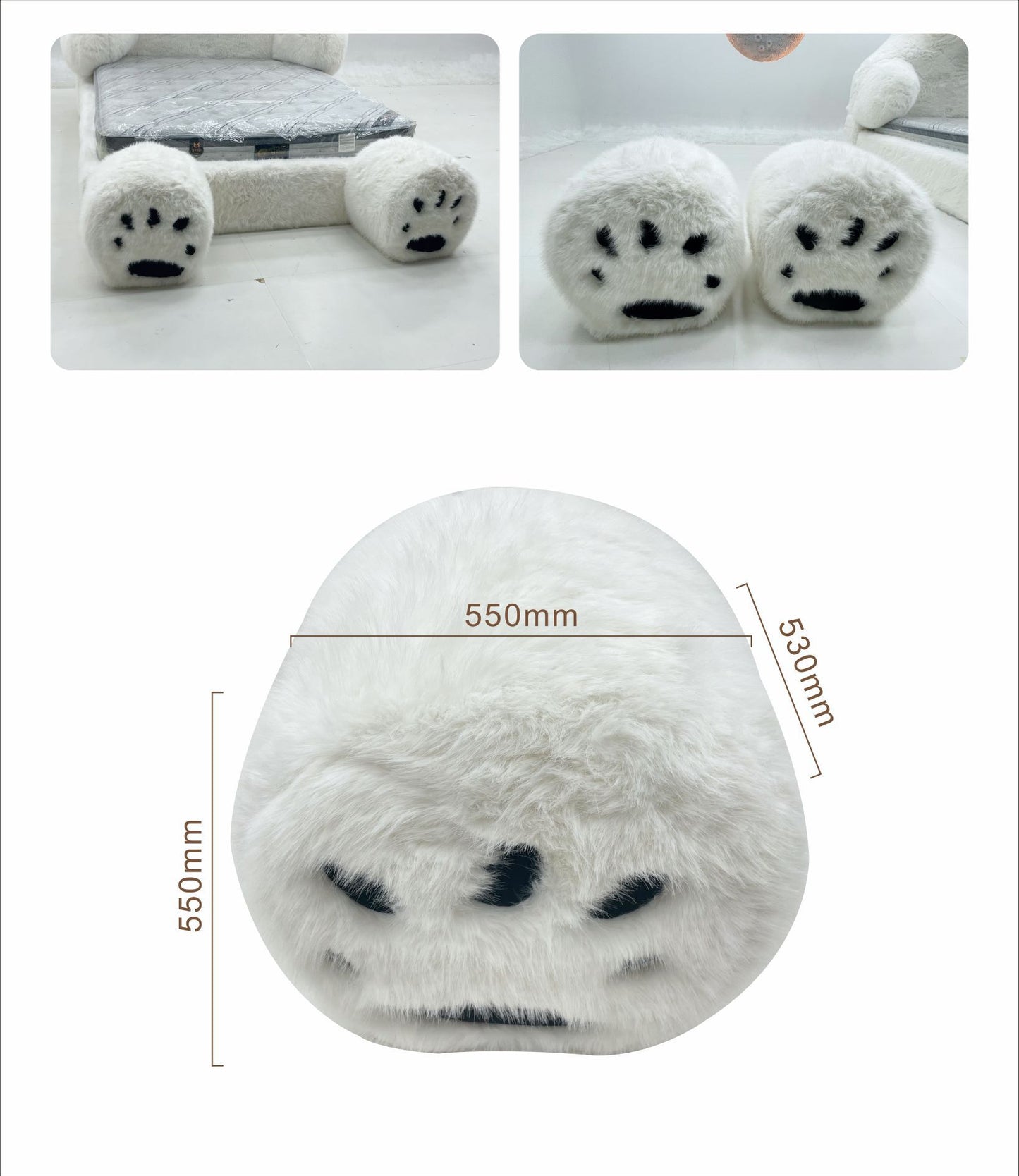 Internet Celebrity Creative Large Two-Dimensional Animal Polar Bear Monster Bed Genuine Leather Fabric Plush Light Luxury Minimalist Cream Bed
