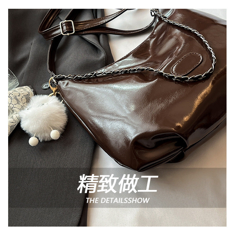 Summer Fashion Simple Casual Soft Surface Fresh Glossy Solid Color Large Capacity Commuter Shoulder Crossbody Bag2025New