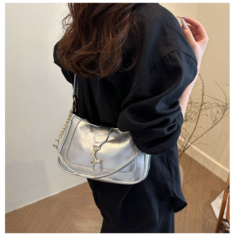 French Design Glossy Women2025Summer New Trendy Fashionable Elegant Single Shoulder Underarm Handbag for Women