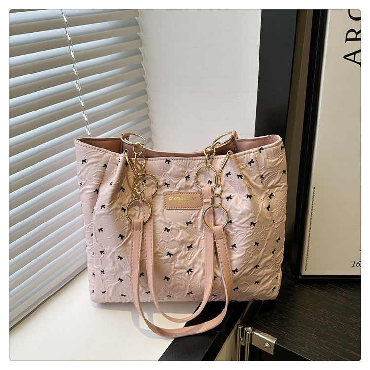 2025Trendy Fashion Bowknot Pleated Large Capacity New Casual Simple Commuter Single Shoulder Crossbody Underarm Bag for Women