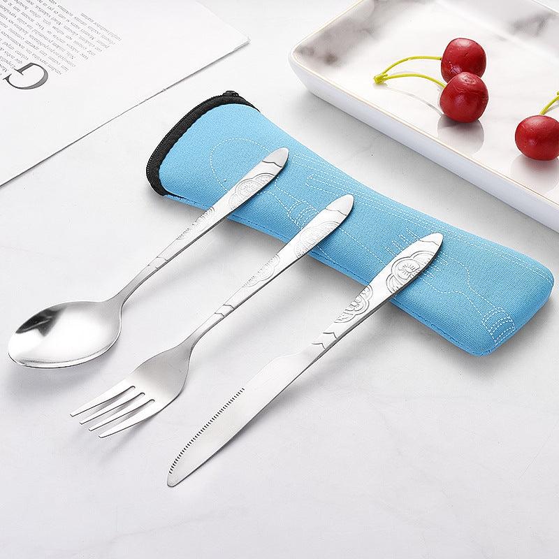 Stainless Steel Western Steak Knife Fork Spoon Cloth Bag Portable Western Cutlery Three-Piece Set Creative Gift Set Cross-Border Source