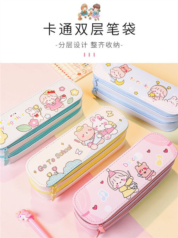 Back-to-School Season Double-Layer Pencil Case Large Capacity Simple Canvas Japanese Style ins Cute pencil case for girls and elementary school students http://detail.1688.com/offer/641079955231.html