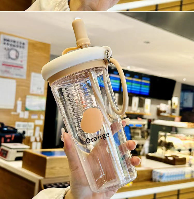 Water Cup for Girls, High Aesthetic Summer Cute Portable Ultra-light Self-contained New Style with Tea Infuser, Internet Celebrity Straw Space Cup