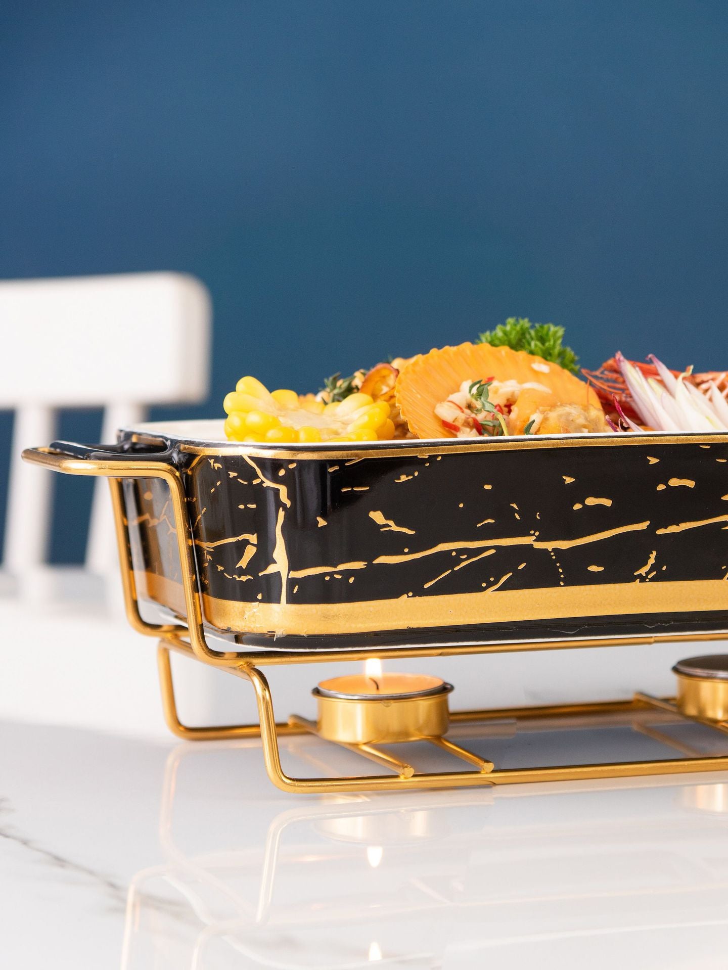 Nordic Rectangular Double Ear Ceramic Pot Baking Pan Luxury Hotel Tableware Candle Heating Creative Household Dry Pot Soup Pot