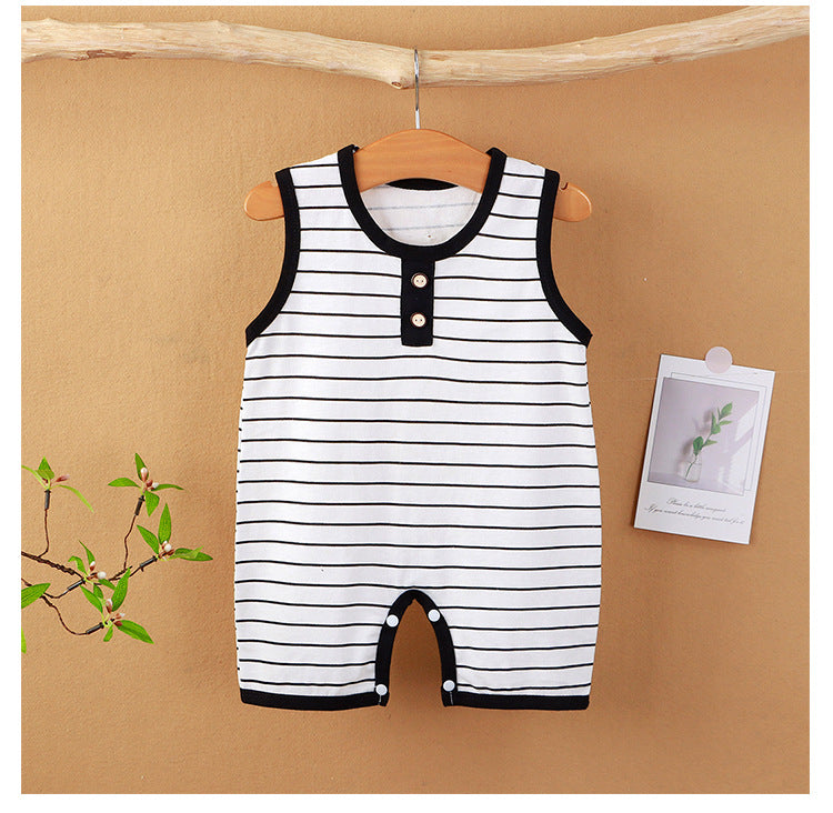 Summer New Baby Romper for Boys and Girls, Thin Cotton Sleeveless Jumpsuit Newborn Striped Vest Romper