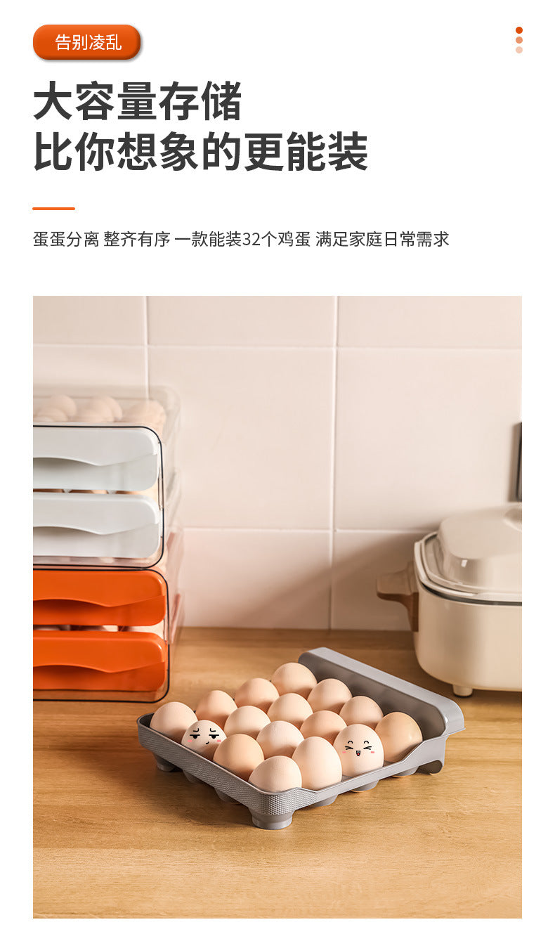 Ruge Transparent Double Layer Fresh-Keeping Box Kitchen household plastic sealed egg carton Drawer-style Refrigerator Storage Box