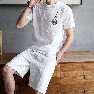 American striped short sleeve t Men's Summer Trendy Neck Loose Cotton