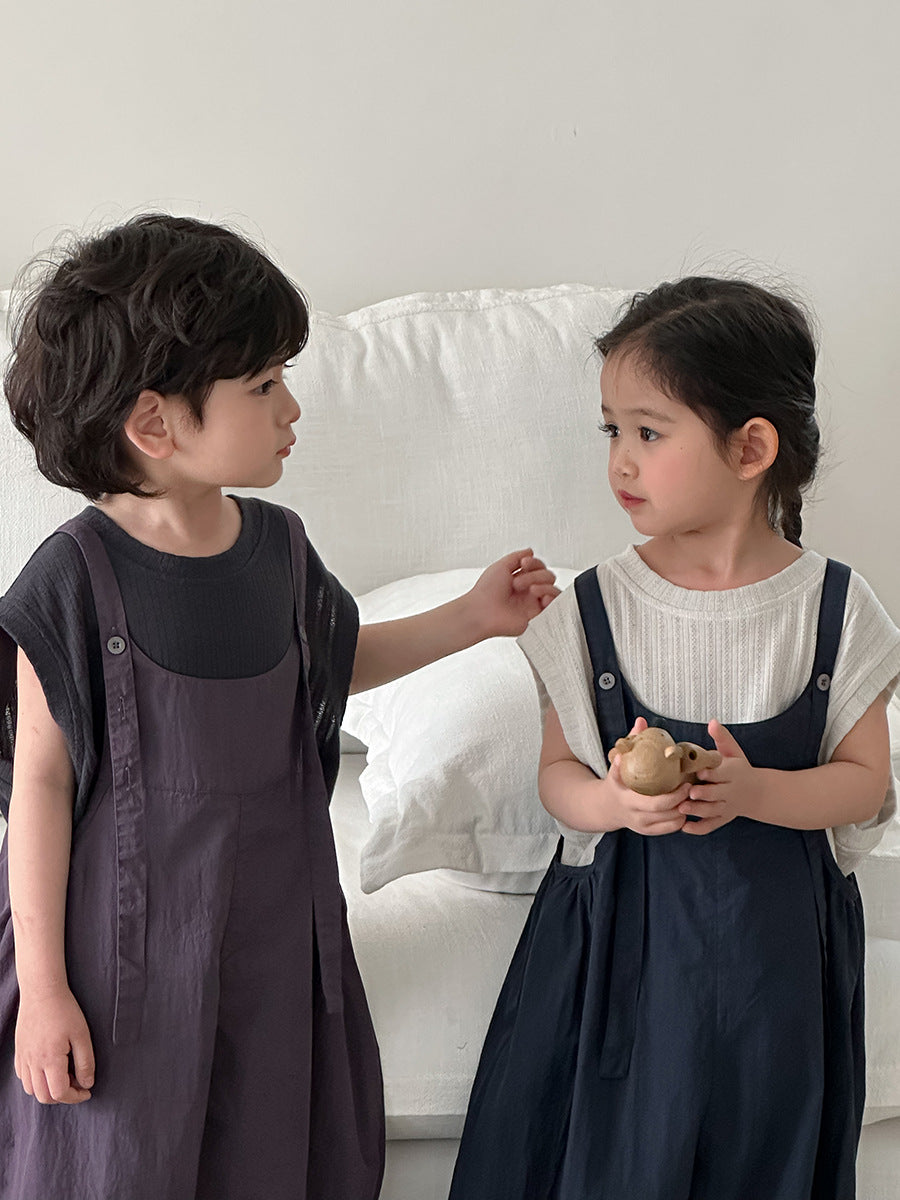 Jiaye Children's Products2025Children's Summer Thin Solid Color Cotton Overalls Boys and Girls Loose Stylish Lantern Pants