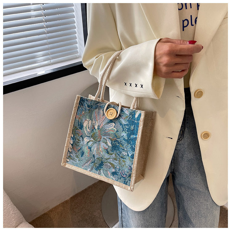 Student Korean Style Handbag Women Fashion Linen Lunch Bag New Japanese Style ins Canvas Tote Lunch Box Bag