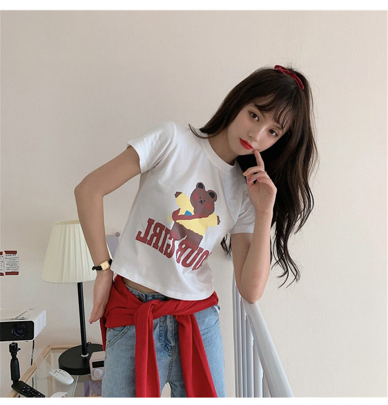 Couple Clothes Insi Trendy Cross-Border2023Summer New Style Crop Top Korean Version Slim Fit Short Sleeve T Shirt for Female Students