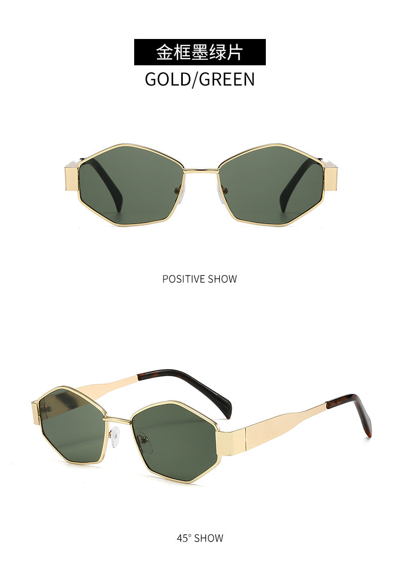 Cross-Border New Diamond-Shaped Glasses Arc de Triomphe Fashion Internet Celebrity Sunglasses Metal Small Frame Polygonal Sunshade Sunglasses