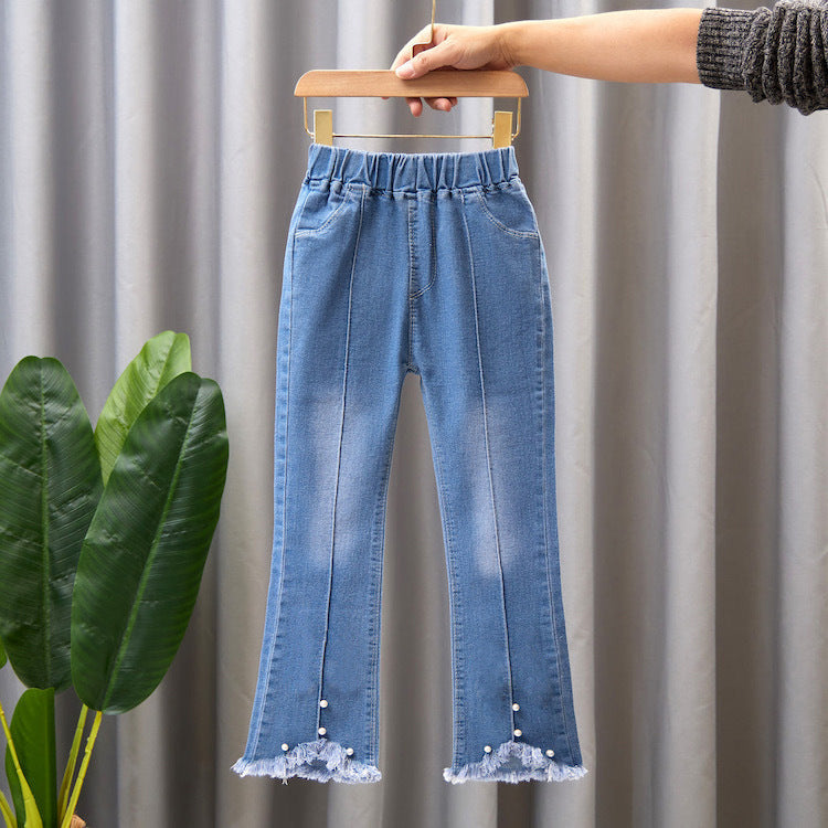 Children's Clothing Wholesale Girls' Jeans Spring and Autumn New Style Medium and Large Children's Slim Pants Baby Casual Girls' Flared Long Pants