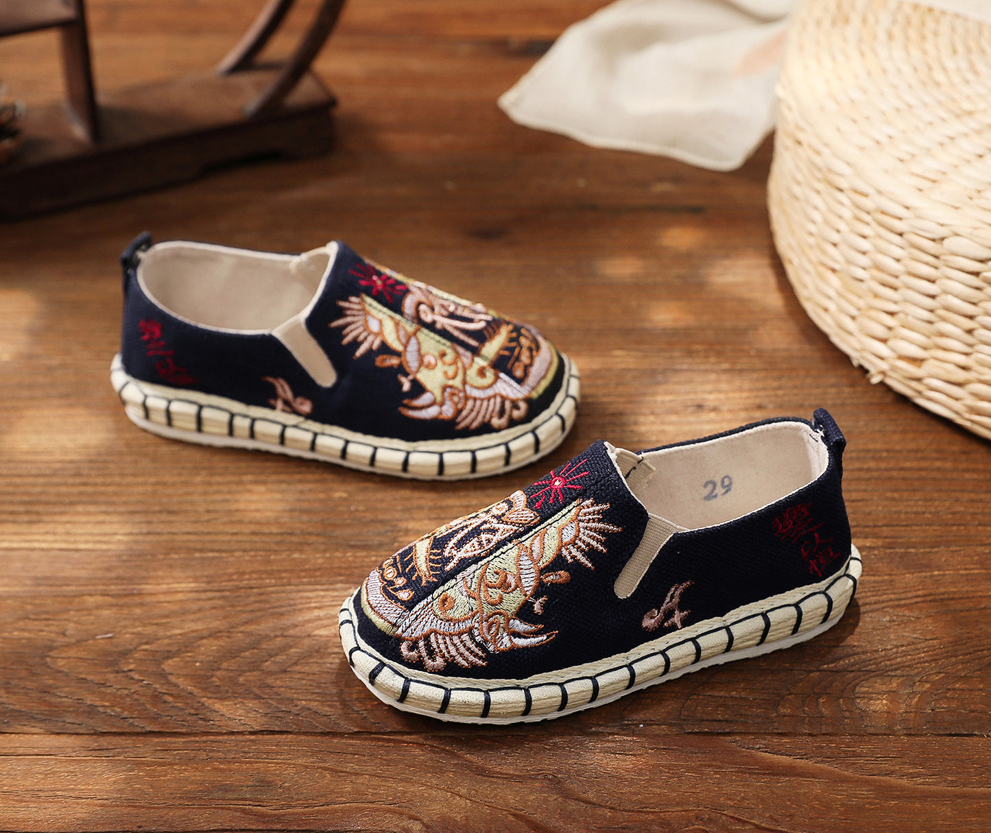 Old Beijing Traditional Cloth Shoes for Children, Thousand-Layer Sole Embroidered Cloth Shoes, Spring and Autumn Ancient Costume Hanfu Shoes, Ethnic Style Boys' Shoes