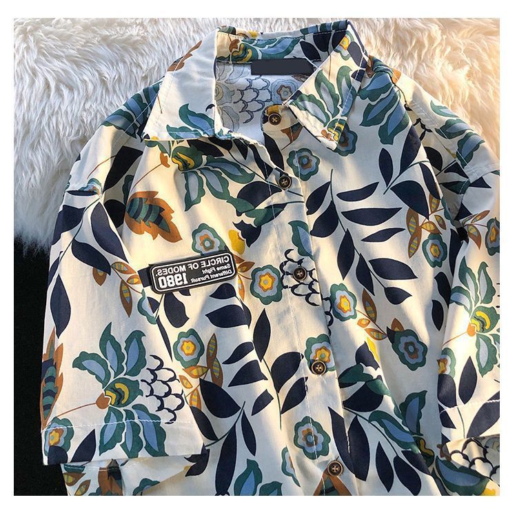 American Style Full Print Design Niche Shirt for Men and Women Summer Hong Kong Style Simple Loose College Style Couple Short Sleeve Trendy