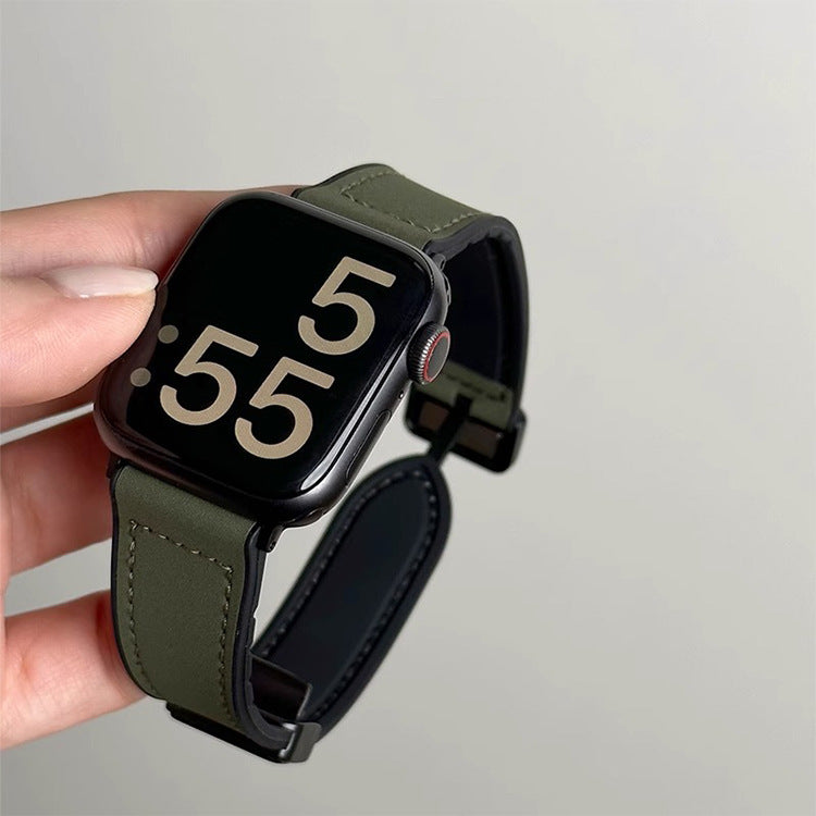 Suitable for Apple s10Huawei watch5Mi Bracelet9pro Silicone Sticker Crazy Horse Leather fit4Magnetic buckle3Strap