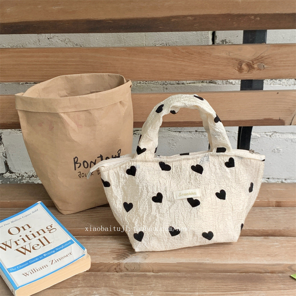 Little White Rabbit Desk New Textured Heart Canvas Single Shoulder Vest Bag Large Capacity Handbag for Women Underarm Small Win Shuo