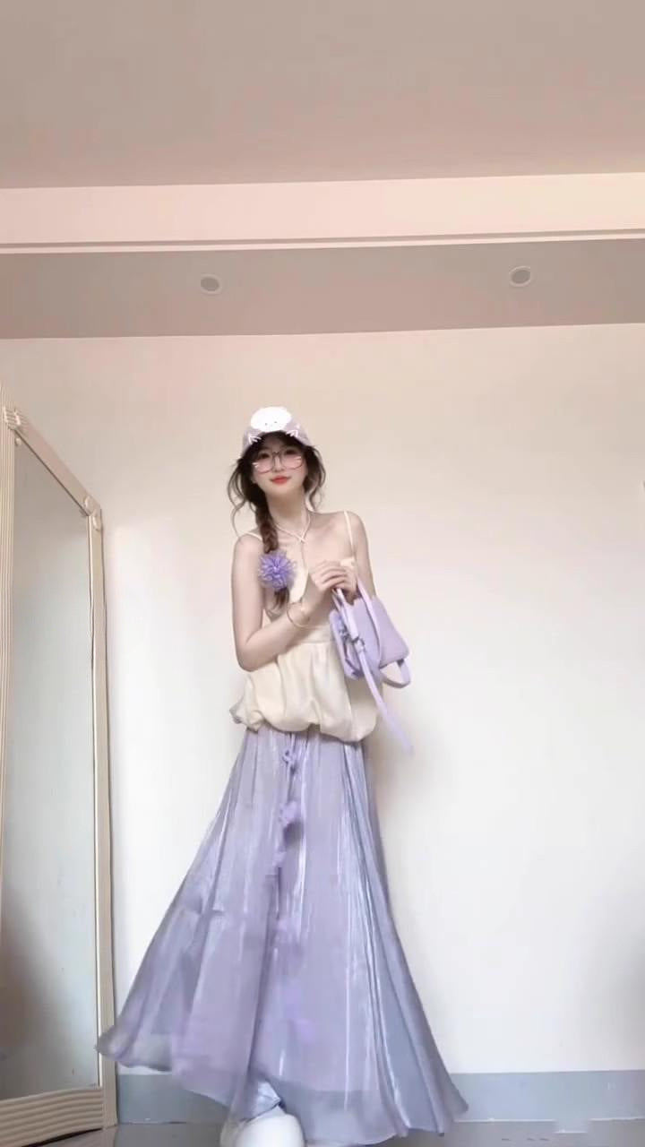 Pure Desire Sweet Spicy Girl Set for Women Summer Flower Bud Strap Top Outfit Purple Stunning Half Skirt Fashion Two-Piece Set