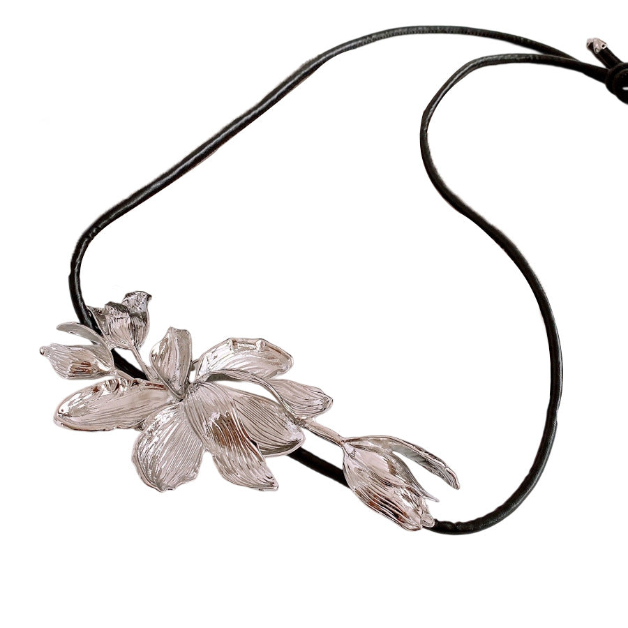 European and American Retro Leather Rope Tulip Flower Waist Chain Cross-Border Exaggerated Fashion Belt Unique Niche Versatile Waist Accessory
