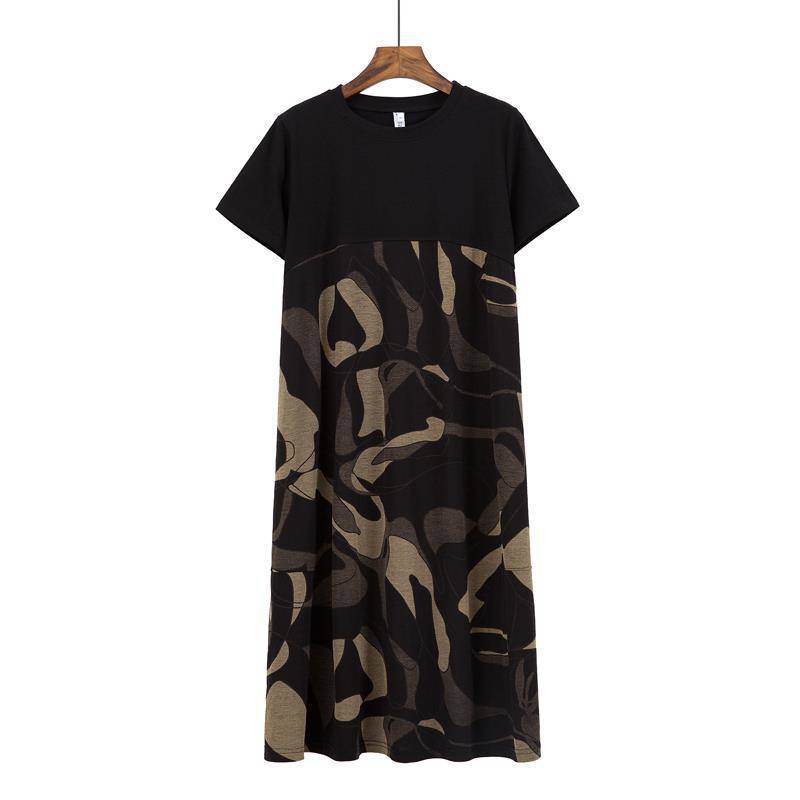 Plus Size Women's Loose Fit Clothing MM Mid-length printed camouflage patchwork short-sleeve dress for women2021Summer Clothing