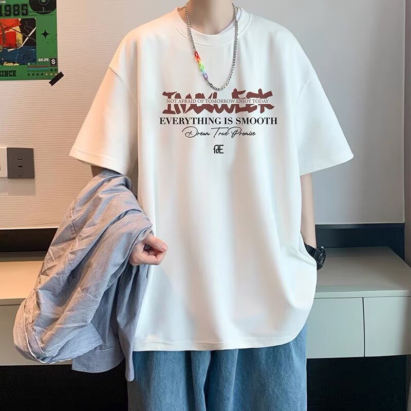 American Cotton Short Sleeve t Men's Summer T-shirt2025Youth Trendy Brand oversize Men's Half Sleeve Top