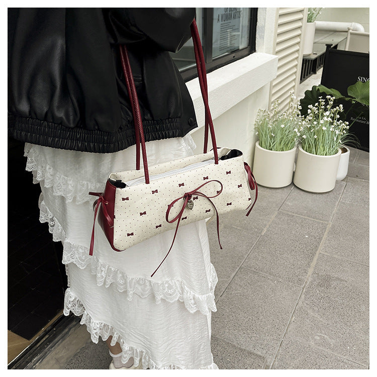 Korean Style High-Value Bowknot Bag for Women2025Summer New Single Shoulder Underarm Bag Fashion Polka Dot Handheld Small Bag for Women