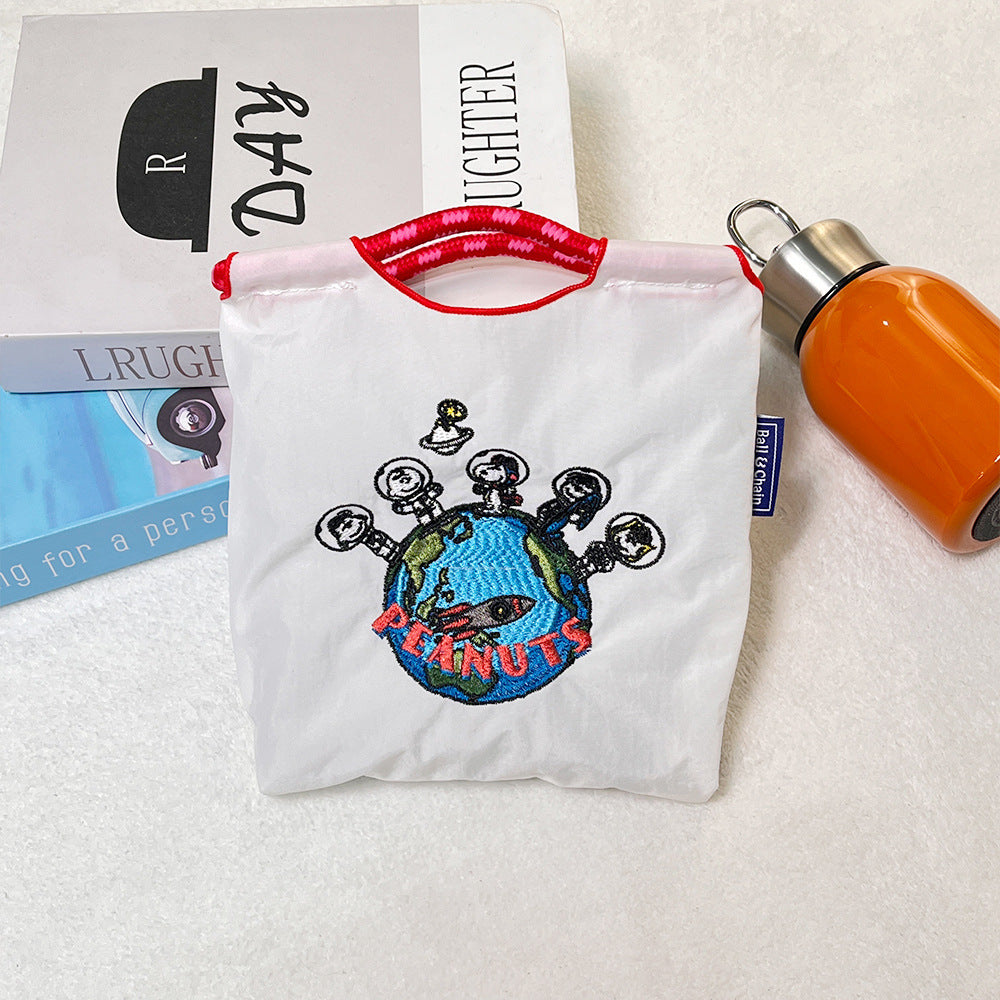 Japanese Style BallChain Same Style Eco-Friendly Embroidered Shopping Bag Nylon Fabric Floral Handheld Niche Fashion Shopping Bag