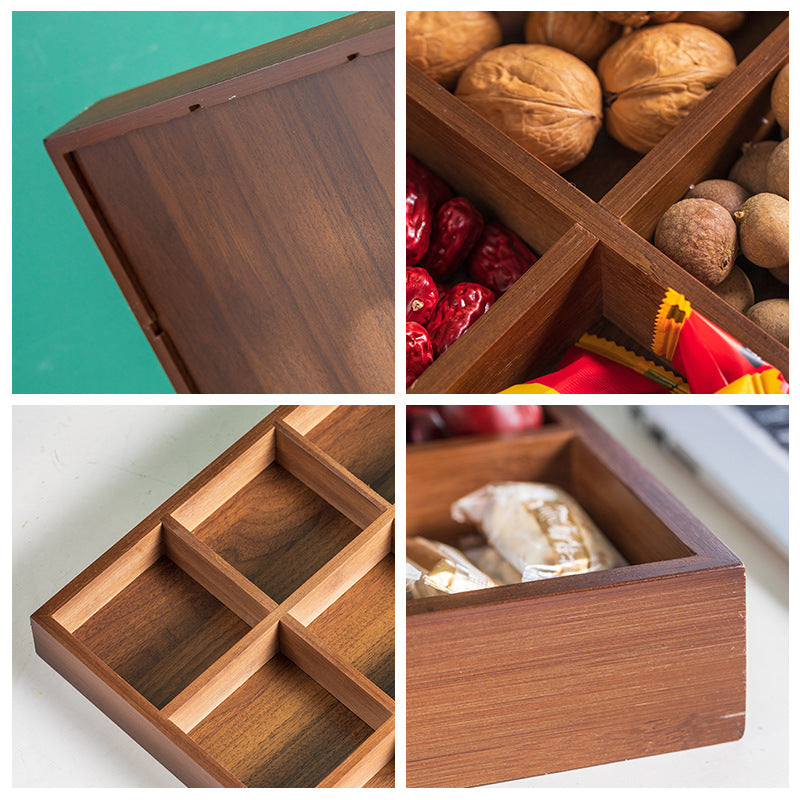 New Style Tea Brewing Tray with Four, Six, and Nine Grids for Fruit and Snacks, Bamboo Wooden Tray for Dried Fruits