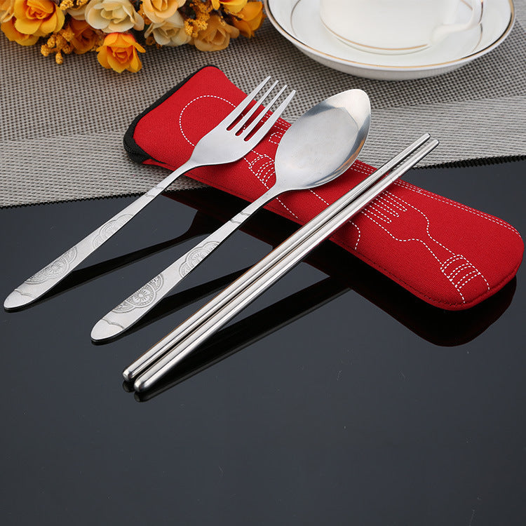 Stainless Steel Western Steak Knife Fork Spoon Cloth Bag Portable Western Cutlery Three-Piece Set Creative Gift Set Cross-Border Source