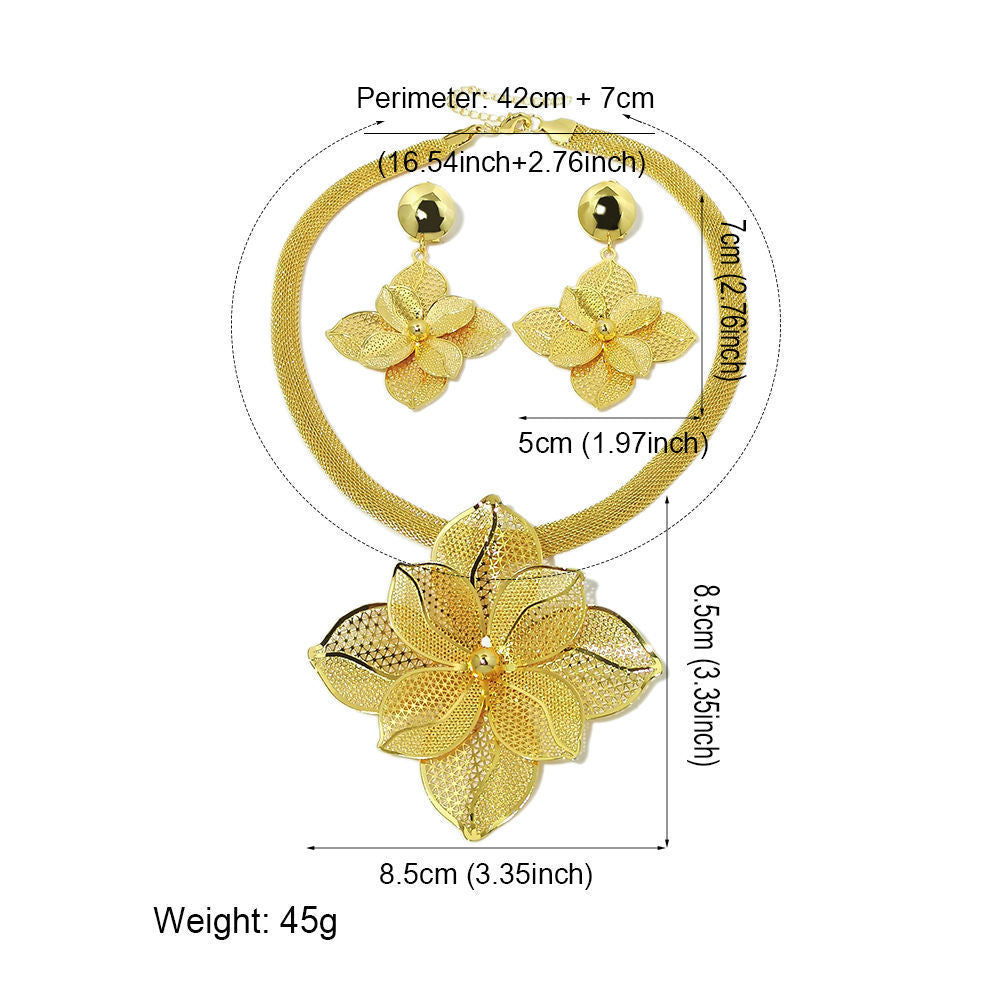 Various Dubai Sets for Women24K Gold Color Big Flower Pendant Necklace and Earrings Wedding Party African Set
